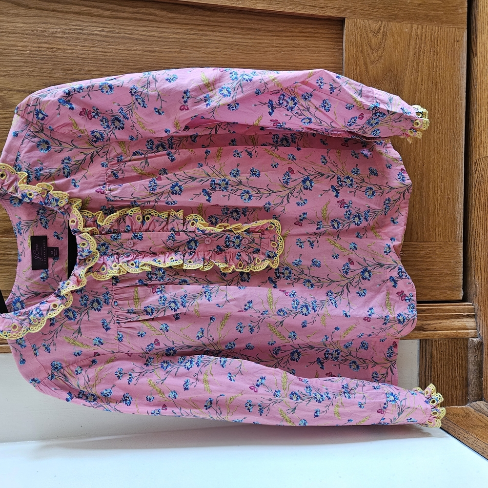 J.Crew  Floral Blouse with Yellow Accents